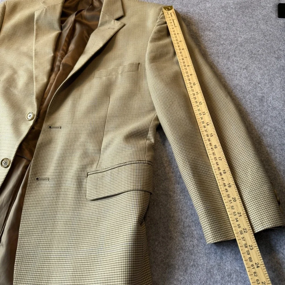 Club Room Mens Blazer Sport Coat Tan Brown Houndstooth Plaid Macy's 2-Button 44R